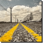 Roadway with two yellow lines disappearing into the distance