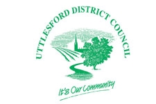 Uttlesford green "It's our community" logo with rural scene