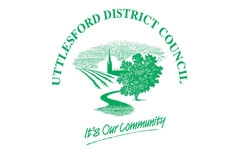 Uttlesford green "It's our community" logo with rural scene